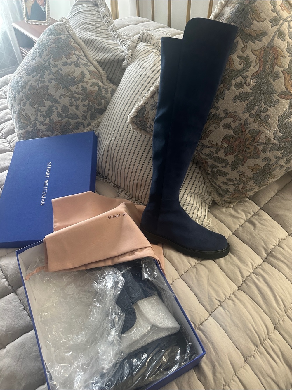 Stuart Weitzman Men’s Over-the-Knee Boots in Navy Suede